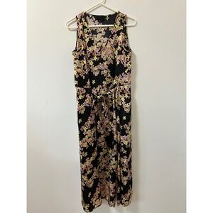 No.6 Store Womens Black Yellow Pink Floral Rayon Sleeveless Midi Dress Size S